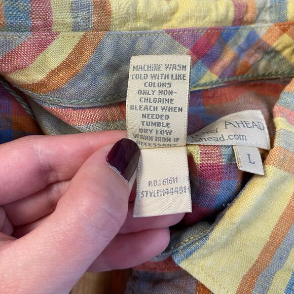 The‎ Territory Ahead Linen Button Up Tee Men’s Size L Multicolor Hiking Beachy - Picture 5 of 5